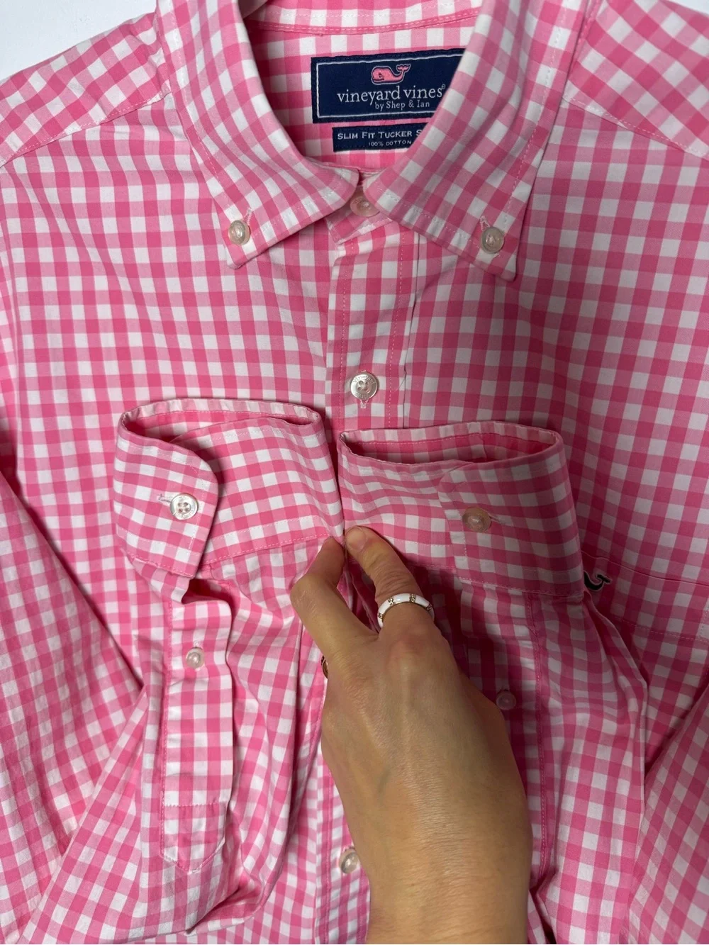 Vineyard Vines Pink Gingham Slim Fit Tucker Shirt Button Down Small